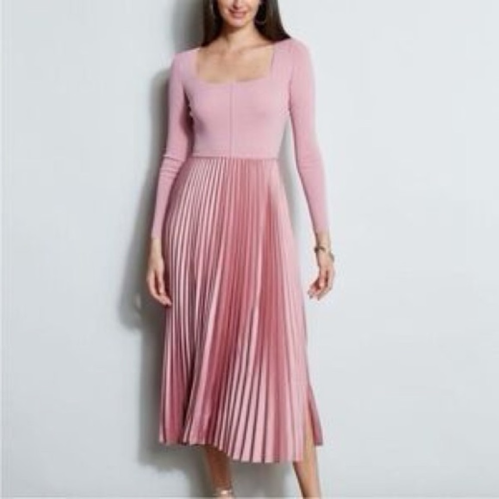 Elie Tahari Fara Pleated Mixed Media Midi - size small